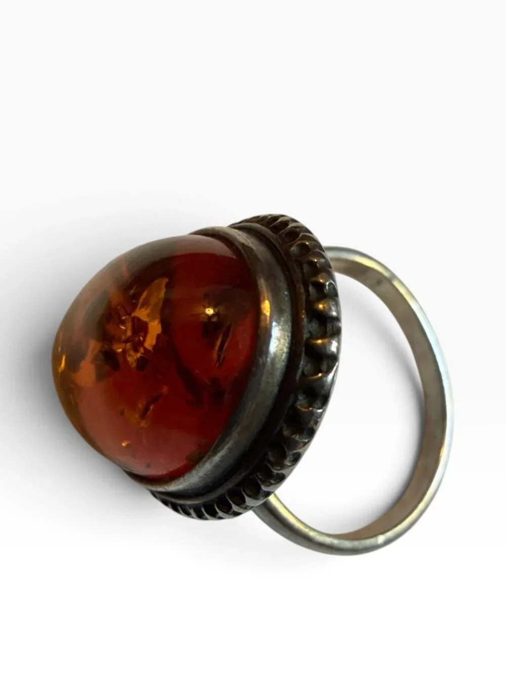 Sterling Silver 925 Amber Oval Statement Ring Size 8 Vintage Style